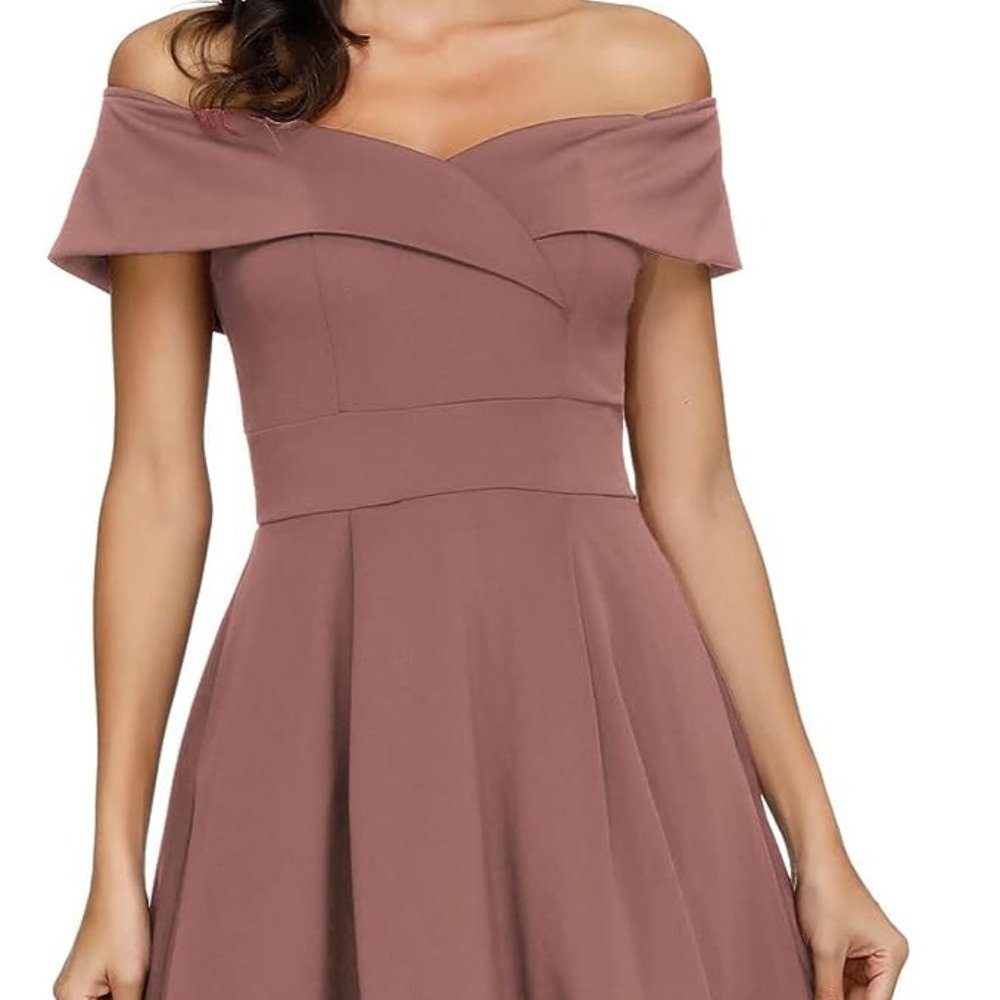 JASAMBAC Women's Off Shoulder High Low A Line Wedding Guest Party Cocktail Dress